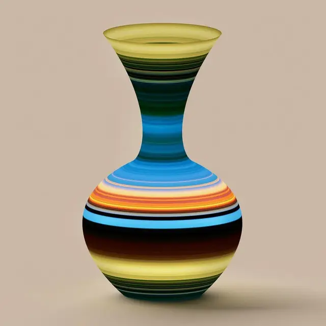 Striped Multicolor Blown-Glass Vase — Bulbous Base, Flared Neck