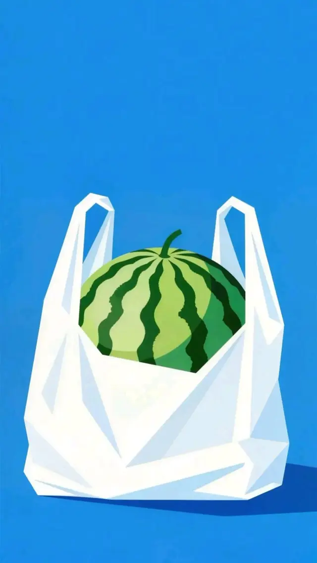 Watermelon in White Plastic Grocery Bag — Flat Illustration