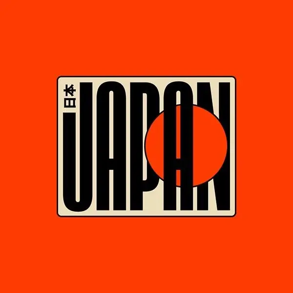 JAPAN typographic badge with red sun