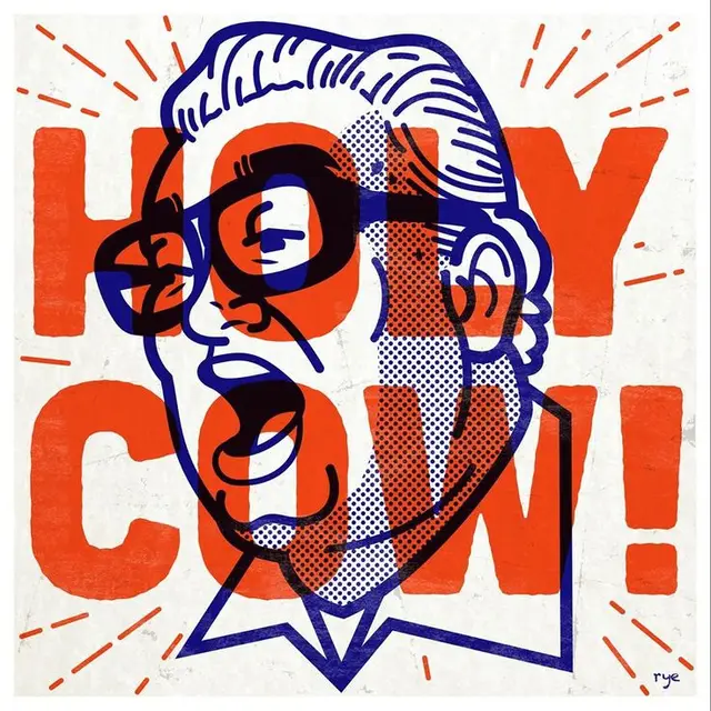 Retro pop-art shouting man poster with bold orange background text