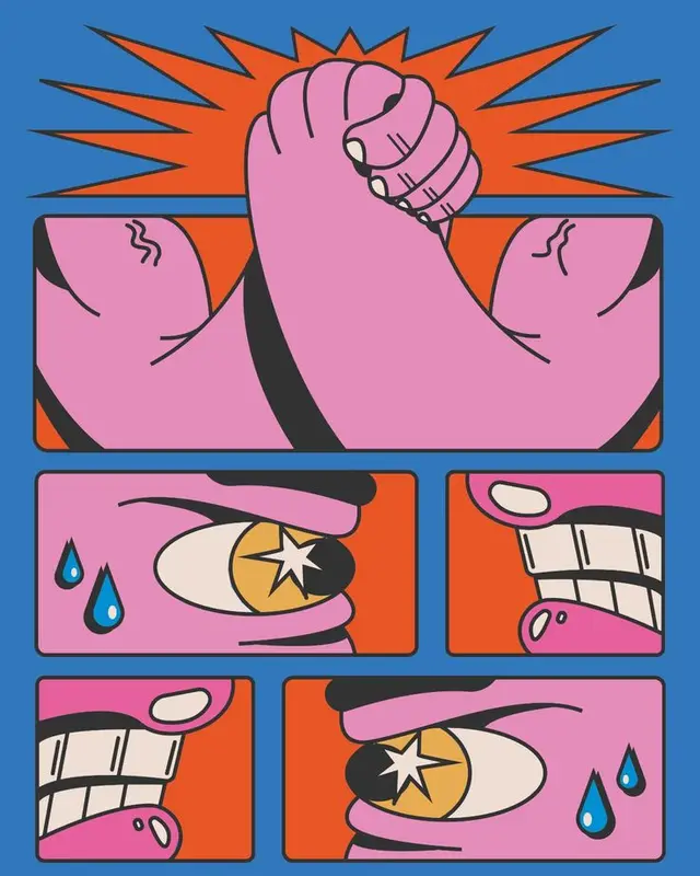 Pop‑art Arm‑Wrestling Comic Panels — Pink Muscled Arms and Close‑Ups