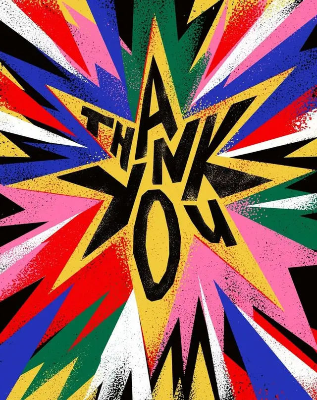 Pop‑Art Starburst Poster with 'THANK YOU' Typography