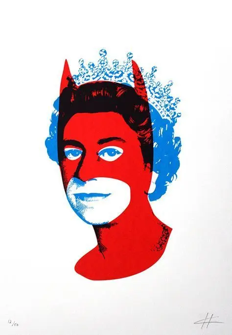 Pop-art red portrait with crown and devil horns — limited screenprint (12/100)