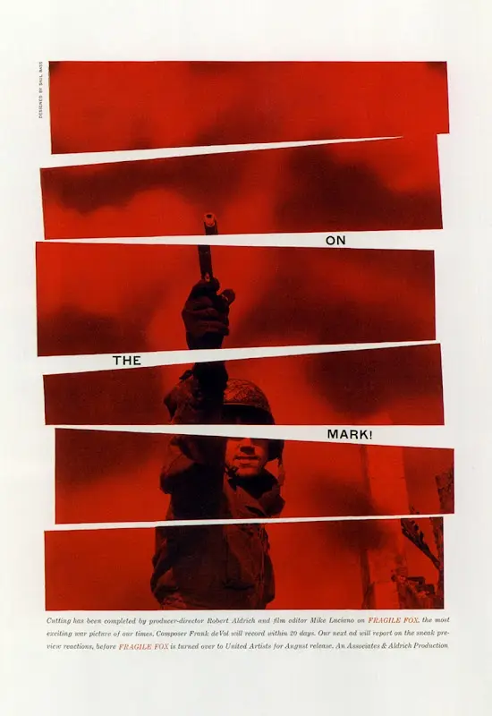 Fragmented red photomontage poster — soldier pointing pistol with text 'ON THE MARK!'