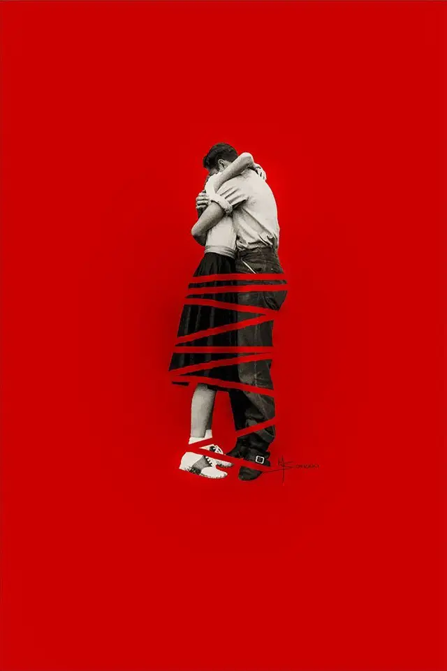 Embrace Wrapped in Red — Photomontage Poster