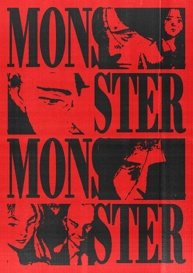 MONSTER — red and black typographic film poster with portrait panels