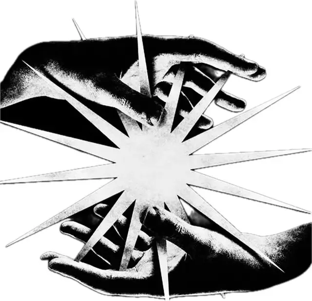 Mirrored Hands Holding a 12‑Point Starburst — High‑Contrast Illustration