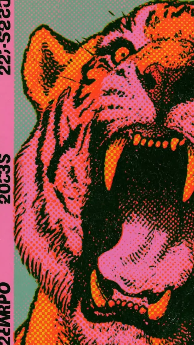 Neon Halftone Roaring Tiger — Pop Art Poster
