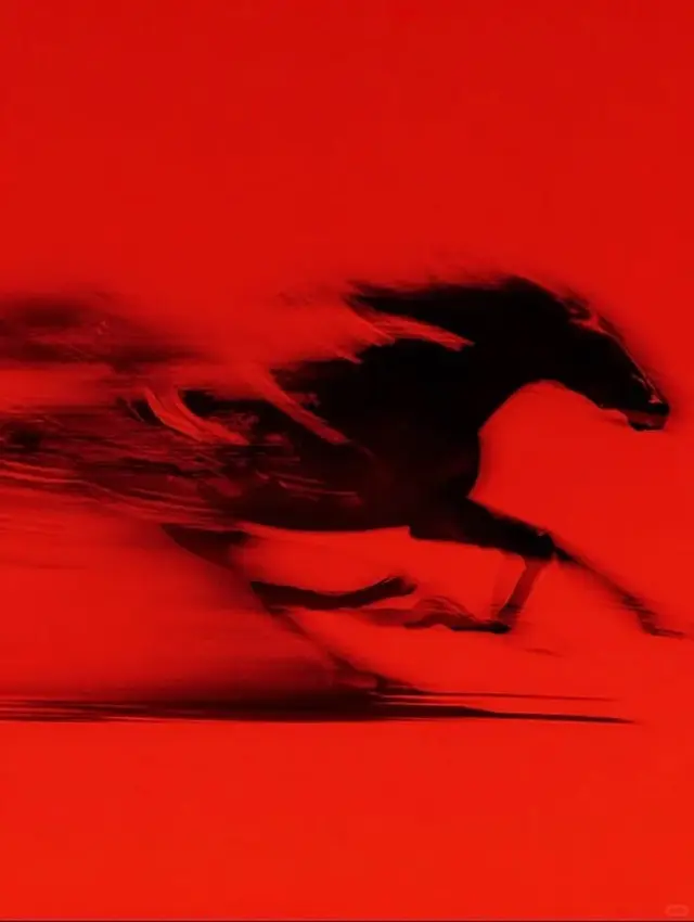 Galloping Horse Silhouette on Intense Red Background