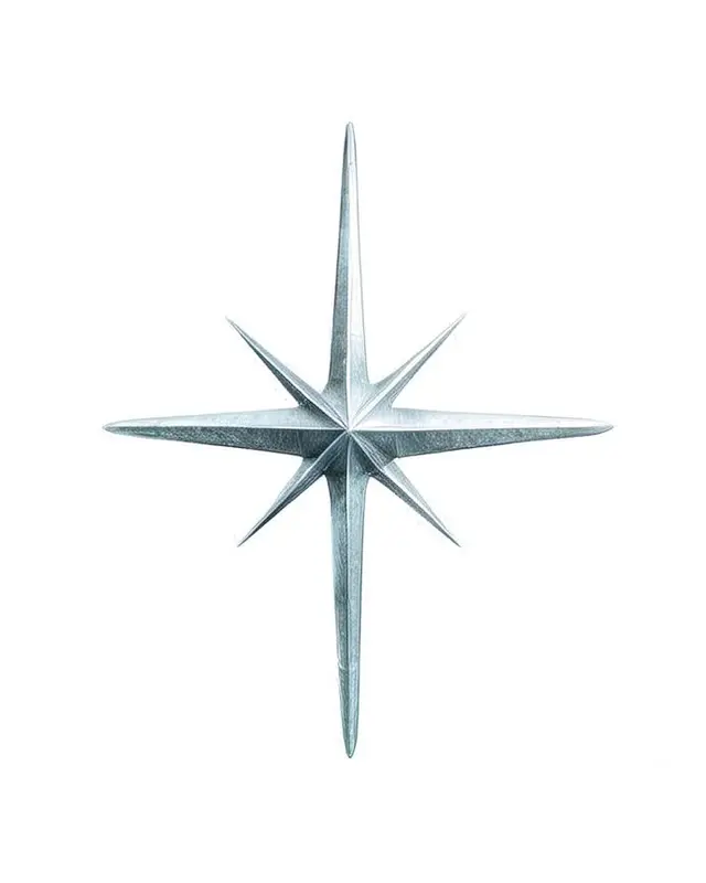 Brushed silver eight-pointed starburst metal ornament