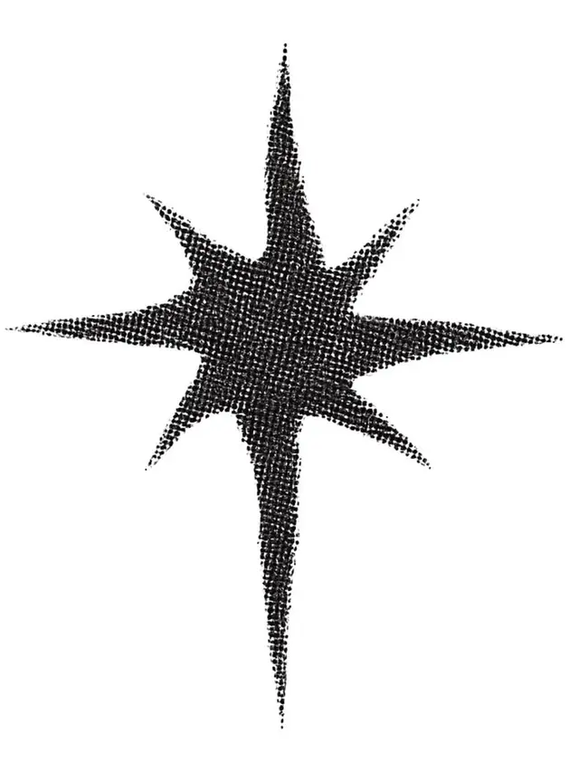 Halftone 8‑Point Starburst Ink Stamp (black on white)
