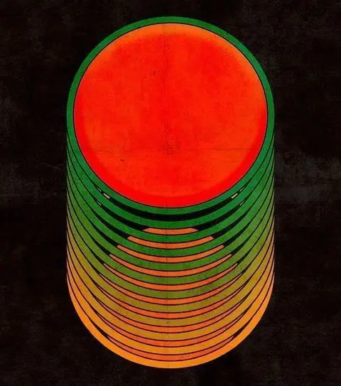 Stacked Concentric Discs — Red-Top Cylinder Poster
