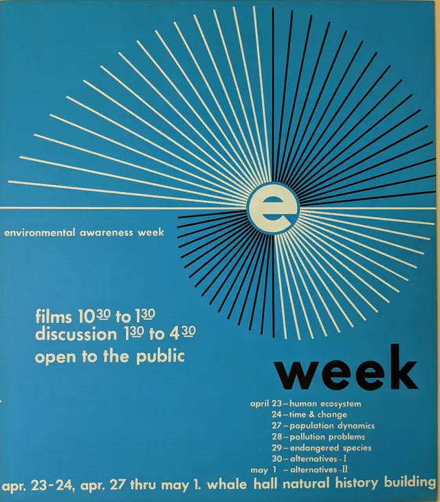 Environmental Awareness Week poster — Whale Hall, Natural History Building (Apr. 23–May 1)