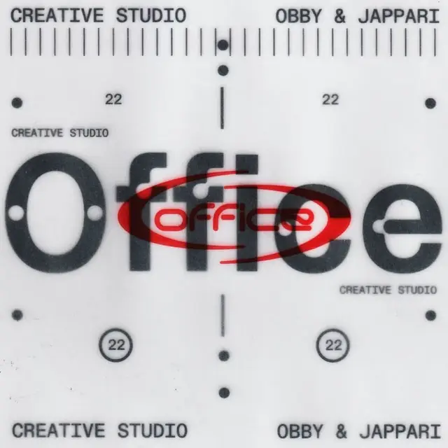 'office' wordmark with red ellipse and registration grid
