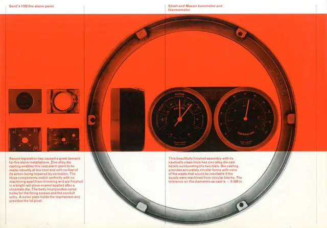 Vintage product catalog: circular metal bezel with barometer and thermometer