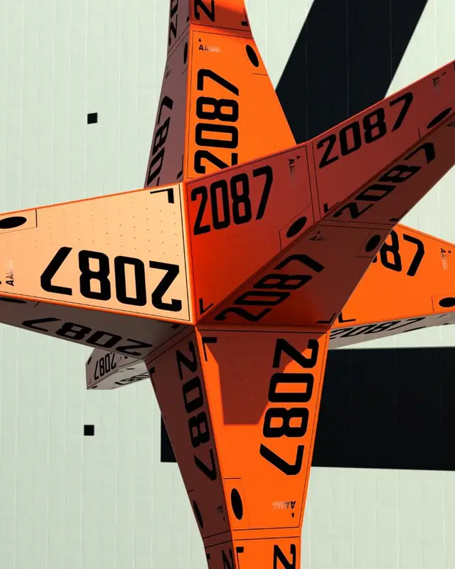 3D Render — Orange Numbered Cargo Panels Stenciled '2087'