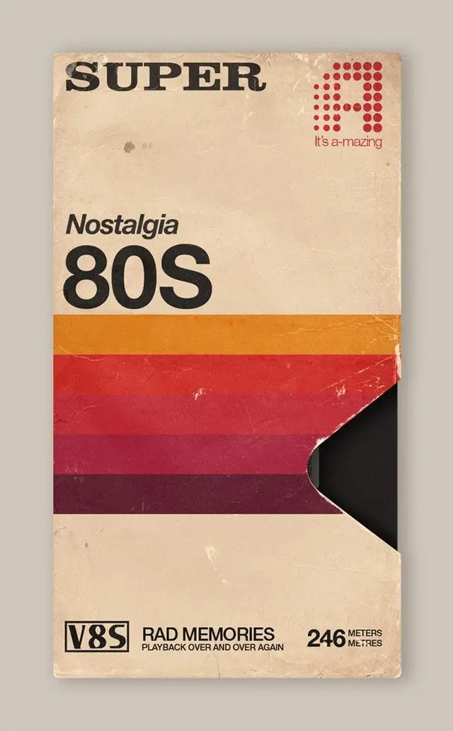 Nostalgia 80S — retro VHS-style sleeve with sunset stripes