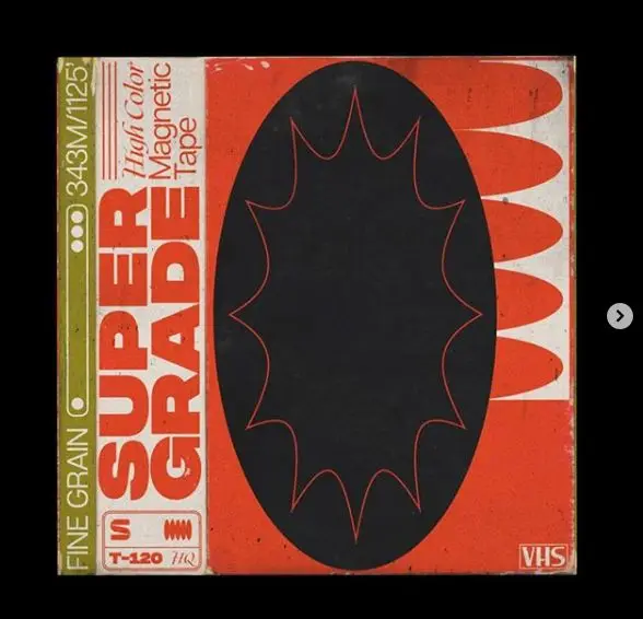 Vintage 'SUPER GRADE' VHS Magnetic Tape Box Cover — orange, black, olive