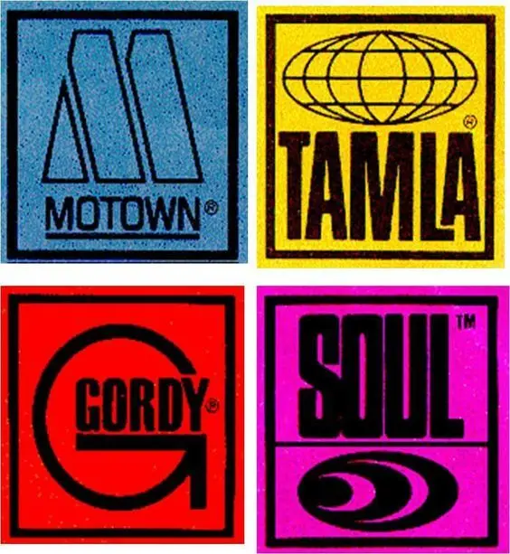 2x2 grid of vintage Motown, Tamla, Gordy and Soul record-label logos