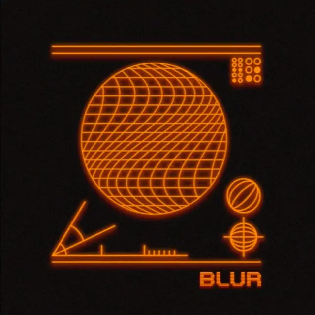 Neon Wireframe Sphere with "BLUR" — Synthwave HUD