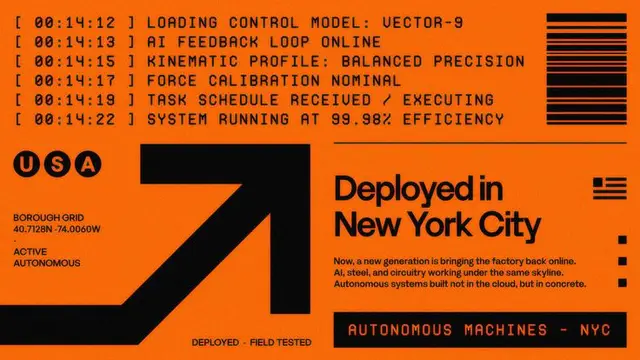 Deployed in New York City — safety-orange autonomous machines poster