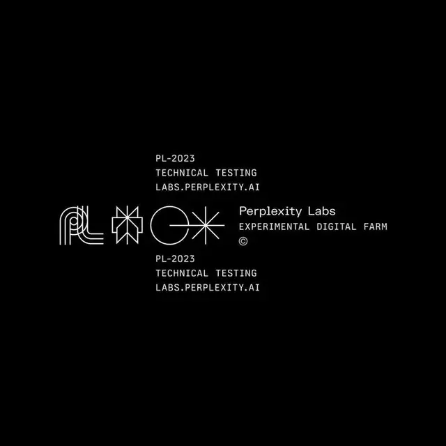 Perplexity Labs monochrome logo lockup — PL-2023 technical testing badge