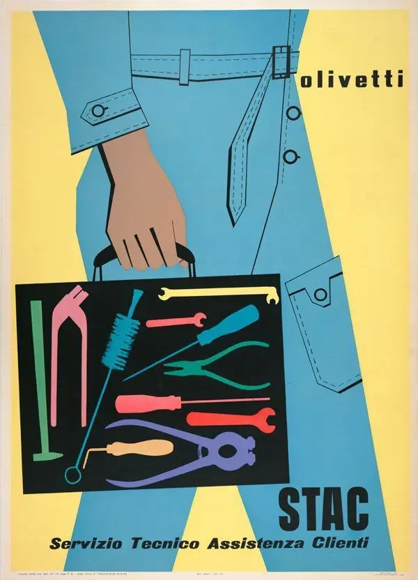 Olivetti STAC vintage Italian technical service poster