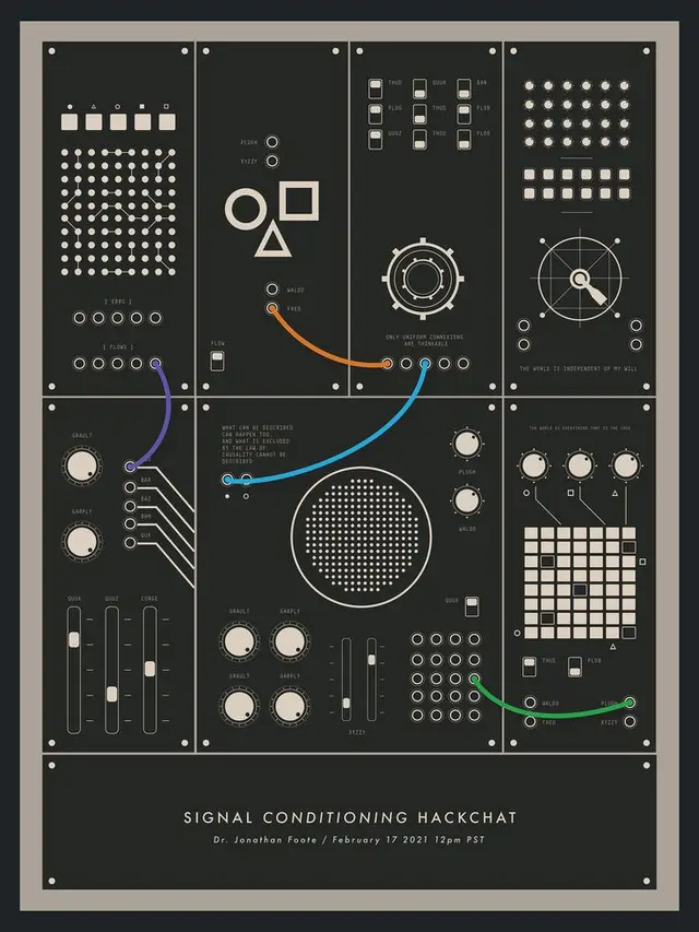 Signal Conditioning Hackchat — modular synth patch panel poster