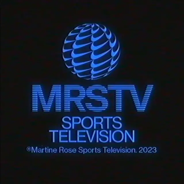 MRSTV — Martine Rose Sports Television logo (blue neon VHS ident, 2023)