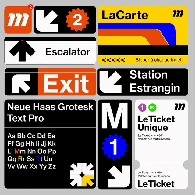 Transit wayfinding & ticket system mockups — LaCarte / LeTicket — Neue Haas Grotesk Text