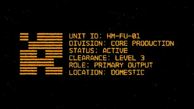 Amber CRT-style status panel — UNIT ID: HM-FU-01