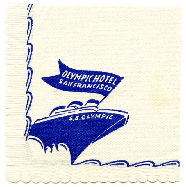 Vintage Olympic Hotel (San Francisco) Napkin with S.S. Olympic Ship Illustration