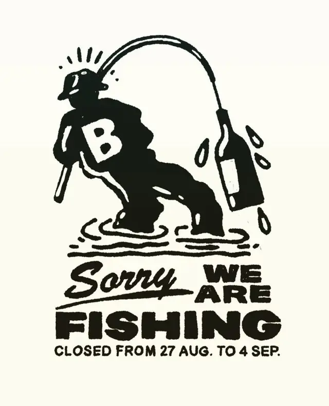 Vintage two-tone 'Sorry We Are Fishing' closure sign