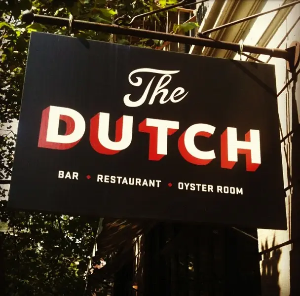 The DUTCH — black hanging bar & oyster room sign