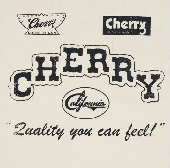 Vintage 'Cherry' apparel logo collage — distressed black ink on cream paper