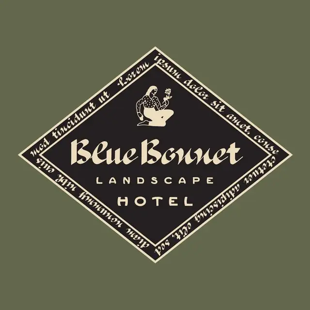 Blue Bonnet Landscape Hotel diamond badge logo on olive background