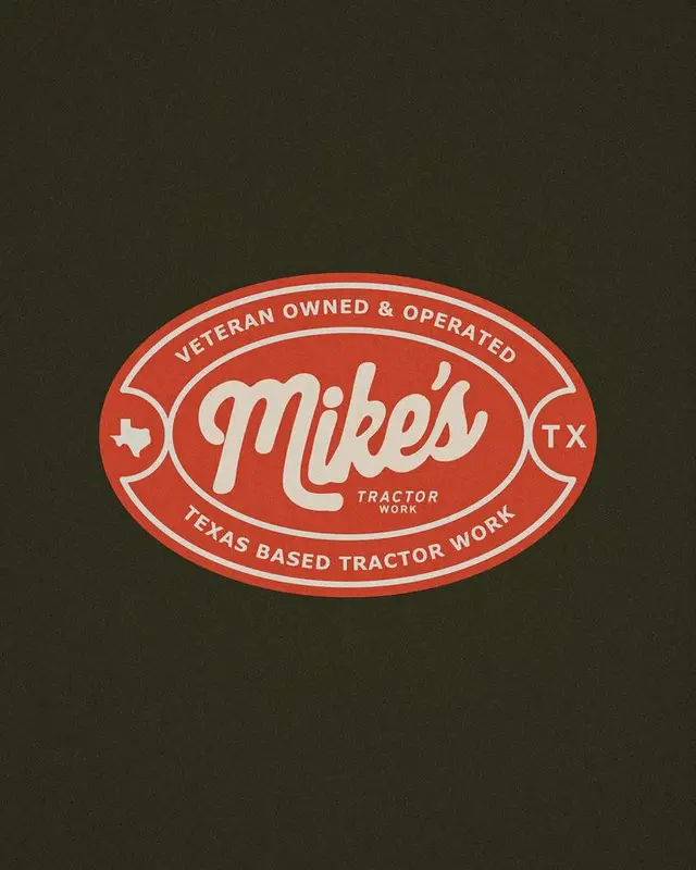 Mike's vintage Texas tractor service logo — red oval badge