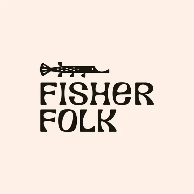 FISHER FOLK retro wordmark with stylized fish icon