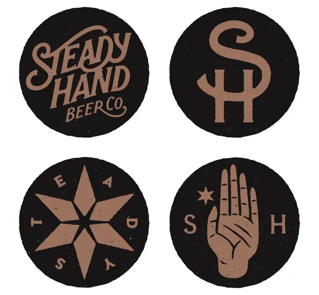 Steady Hand Beer Co. — four distressed circular badge logos