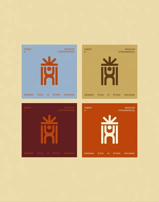 Four color-variant Polish posters with abstract emblem (logo exploration)