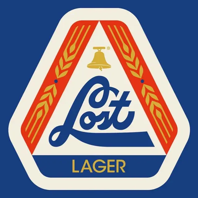 Lost Lager — retro triangular beer badge