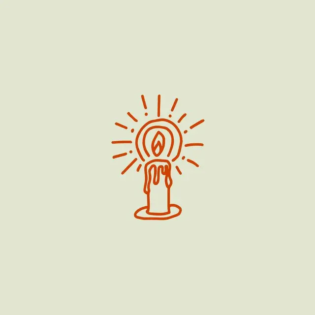 Minimal Orange Candle Line Drawing on Pale Sage Background