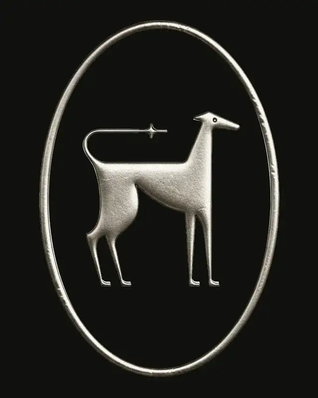 Silver greyhound oval medallion — minimalist metal brooch
