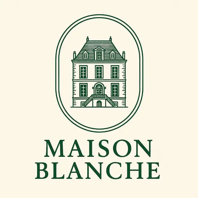 Maison Blanche — Green line-art French townhouse logo on cream
