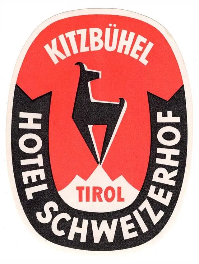 Vintage Kitzbühel Hotel Schweizerhof luggage label — Tirol emblem