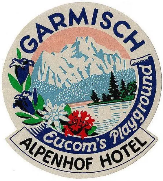 Vintage circular luggage sticker — GARMISCH Alpenhof Hotel