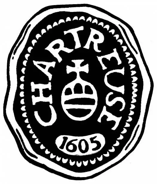 Oval black-and-white seal reading "CHARTREUSE" with orb and date 1605