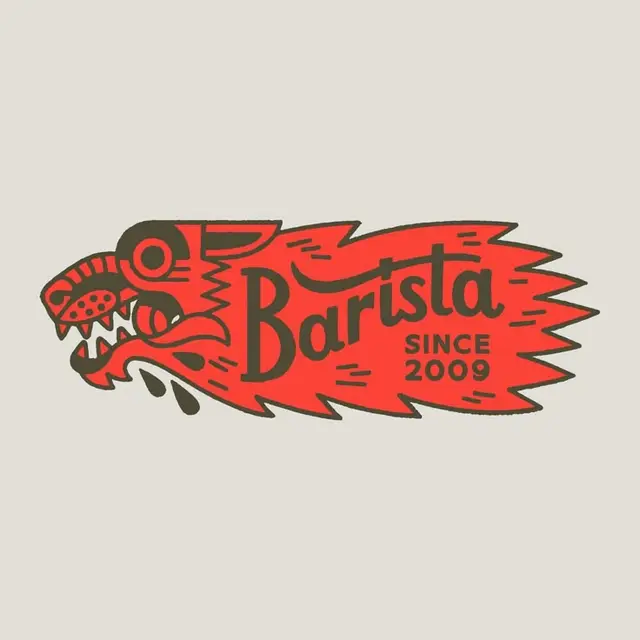 Barista flame-mascot logo — 'Barista' with 'SINCE 2009'