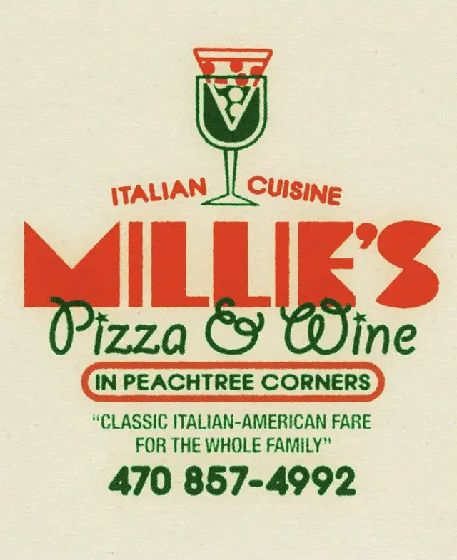 Millie's Pizza & Wine — vintage Italian-American restaurant ad (Peachtree Corners)