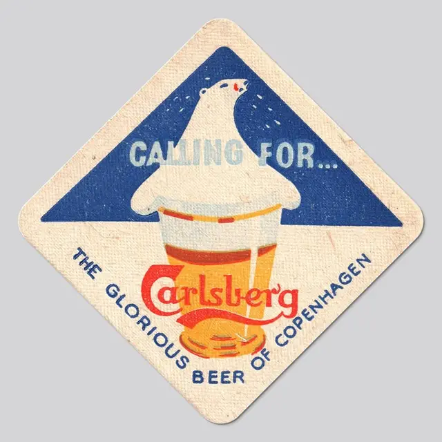 Vintage Carlsberg beer coaster with polar-bear foam illustration